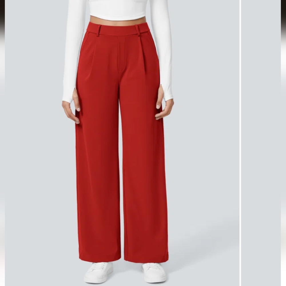 Wide Leg High-Rise Pants in Deep Red